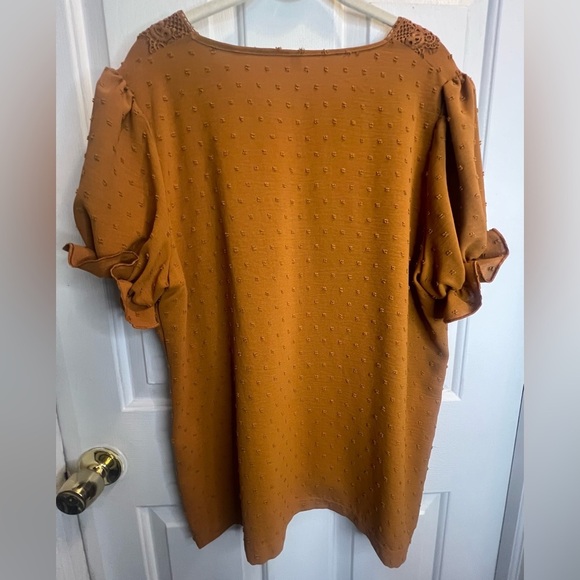 Tops - Ruffled Burnt Orange Short Sleeve Blouse with Relaxed Fit